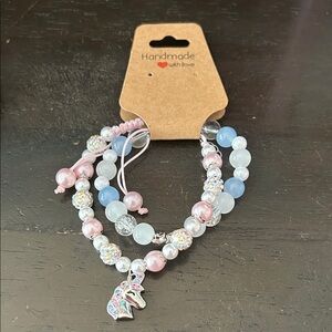 Pink and Blue Beaded Charm Bracelet Set